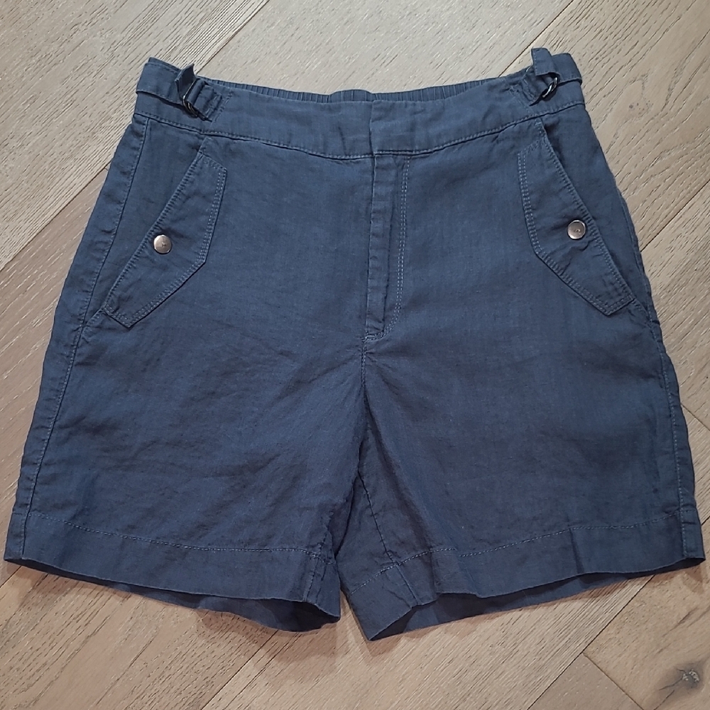 Athleta Voyager Shorts Women's sz 6 100% Linen Blue Mid Rise Short